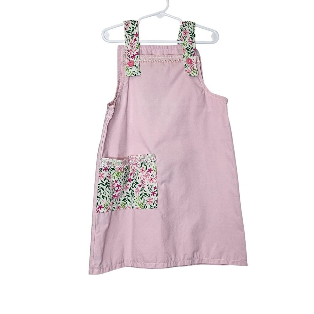 Homemade Pink Floral Pocket Apron Dress Lace Ribbon Trim Ditzy Floral Size 10